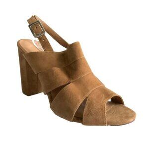 Halogen Suede Open-toe Slingback Block Heel Cut Out Sandals Brown 11